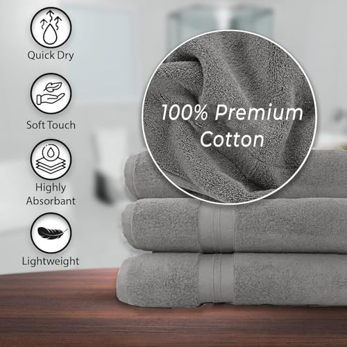 KAHAF COLLECTION 100 Cotton Bath Towels 24x48 Pack of 6 Towels Quick Dry Highly Absorbent Soft Feel Towel Gym Spa Bathroom Shower Pool Luxury Soft Towels Light Grey 24x486 Pack - Image 3