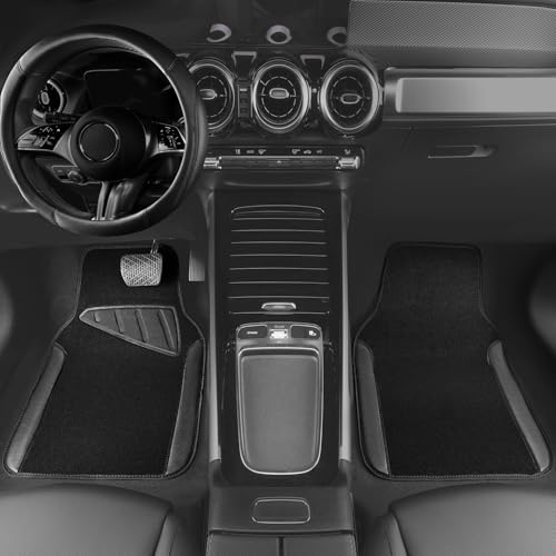 CAR PASS Microfiber Leather Steering Wheel Cover and Waterproof Car Floor MatsUniversal Car Combo Fit for 95 SedanSUVCars14515inch AntiSlip Safety Comfortable Faux Leather DesignSolid Black - Image 3