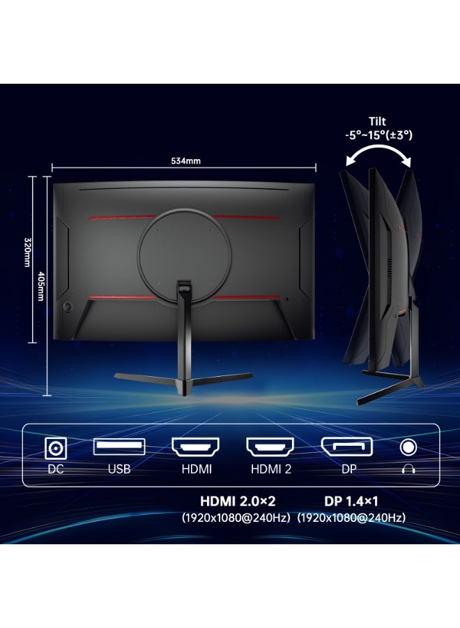 KTC 24 Inch 240Hz Curved Gaming Monitor, FHD 1080p 1500R 1ms Computer Monitor, Adaptive Sync, 3000:1 Contrast, HDR Support, HDMI 2.0 & DP 1.4, Low Blue Light, Tilt, VESA, H24S17P - Image 5