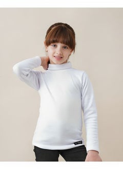 High Cool Basic Children's T-Shirt for Boys and Girls, Winter, High Neck and Long Sleeves, Wool Lined with Pillow, White