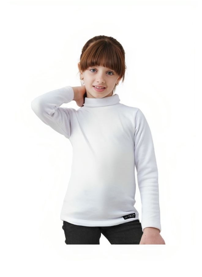 Generic - High Cool Basic Children's T-Shirt for Boys and Girls, Winter, High Neck and Long Sleeves, Wool Lined with Pillow, White - Image 1