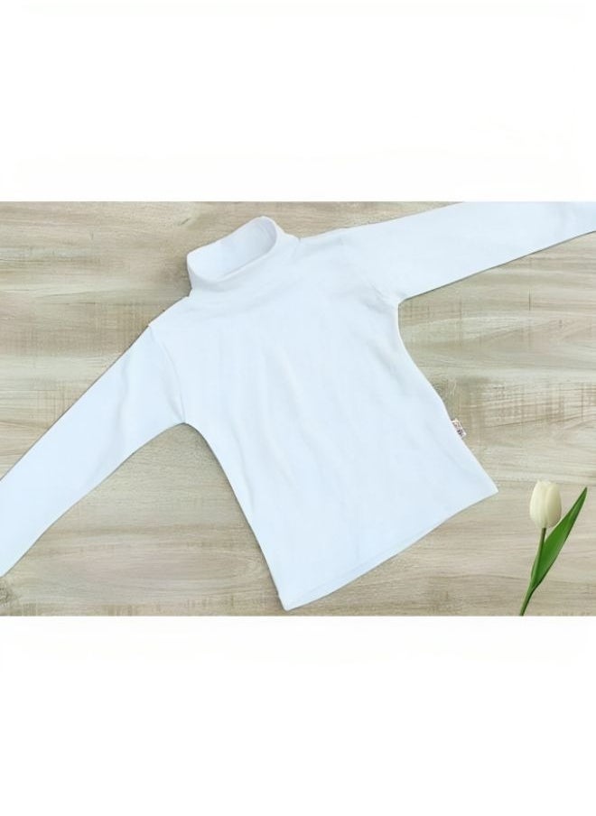 Generic - High Cool Basic Children's T-Shirt for Boys and Girls, Winter, High Neck and Long Sleeves, Wool Lined with Pillow, White - Image 1