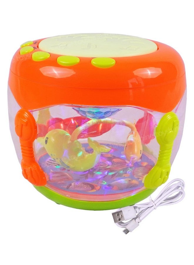Toyshine Hand Beat Musical Fish Aquarium Drum Toy Rechargeable with Rotating Dynamic Lamplight Fun Educational Toy for Baby Toddlers - Image 1