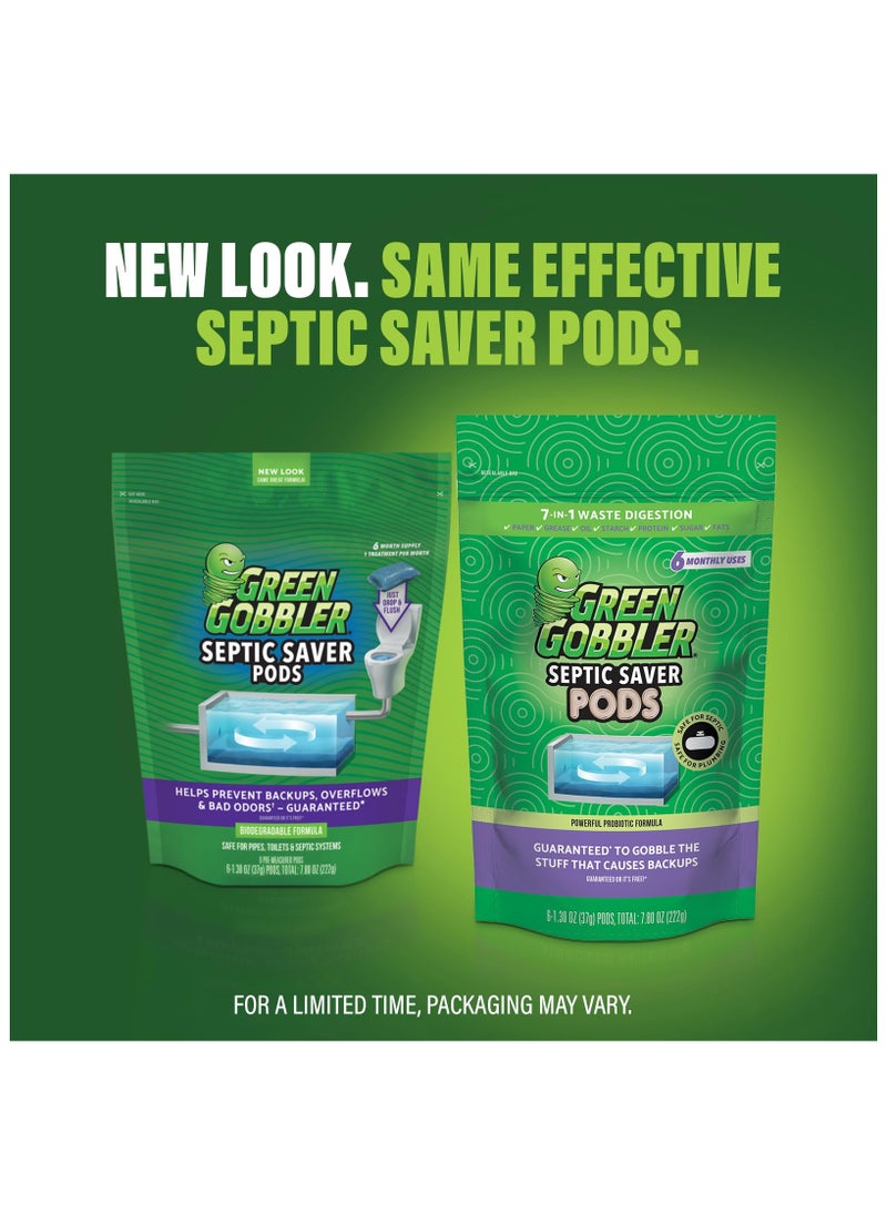 GREEN GOBBLER - SEPTIC SAVER Treatment Pods with Bacteria For Healthy Septic System, 6 Month Supply, 1.30 oz (Package May Vary) - Image 1