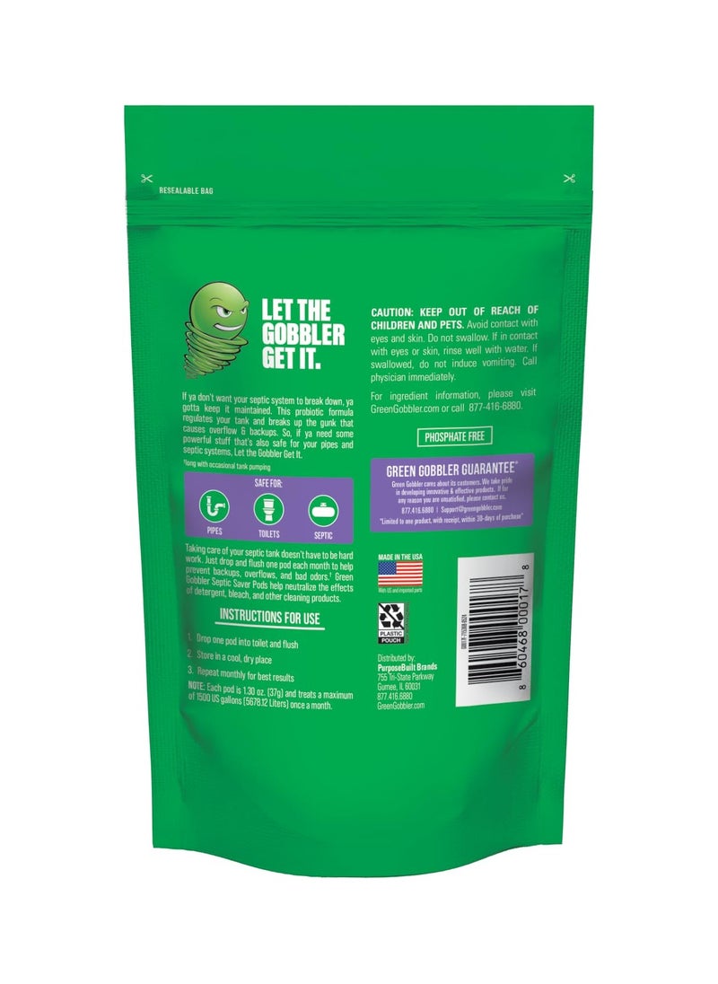 GREEN GOBBLER - SEPTIC SAVER Treatment Pods with Bacteria For Healthy Septic System, 6 Month Supply, 1.30 oz (Package May Vary) - Image 1