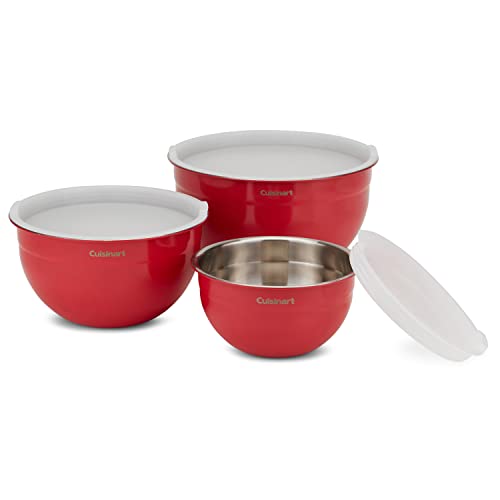 Cuisinart CTG00SMB Stainless Steel Mixing Bowls with Lids Set of 3 Red - Image 1