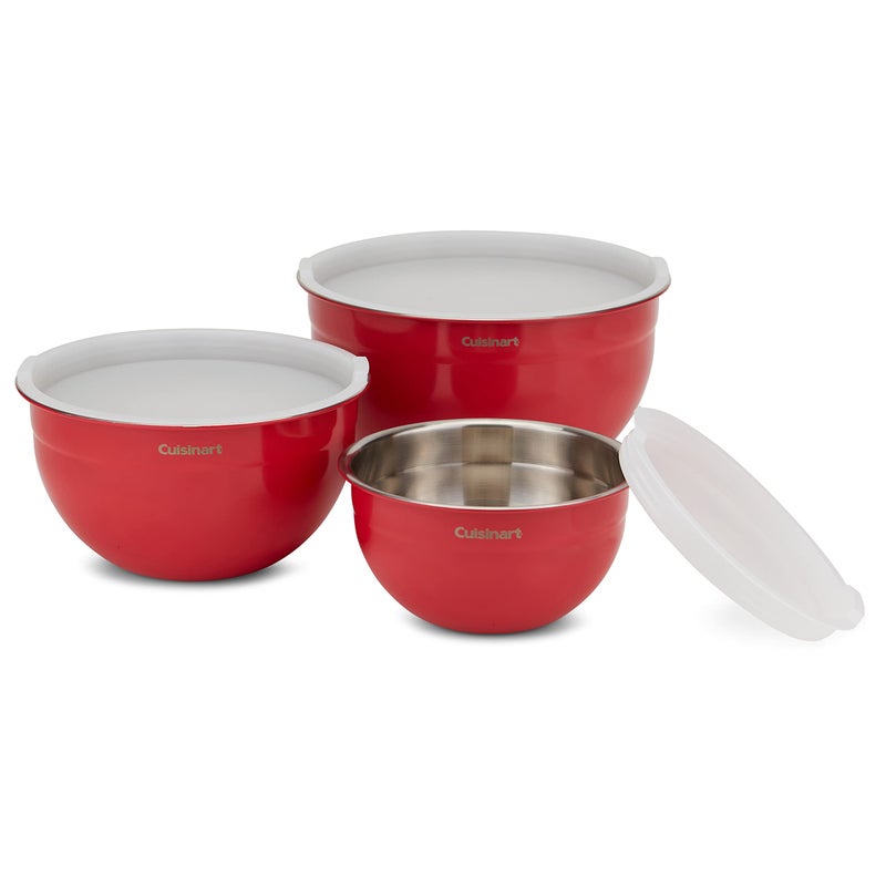 Cuisinart CTG00SMB Stainless Steel Mixing Bowls with Lids Set of 3 Red - Image 2