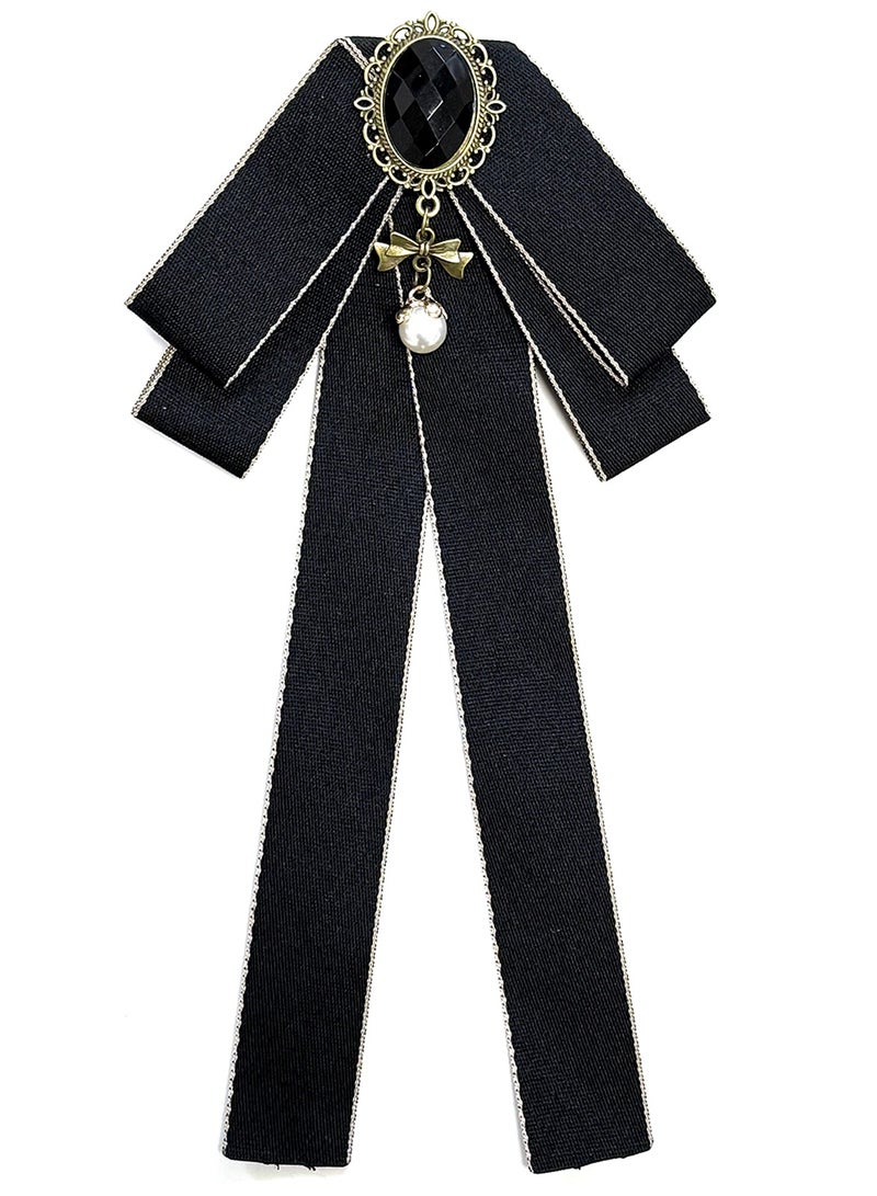 Bow Tie For Women, Pre-Tied Ribbon Tie Adjustable Neck Tie with Rhinestone for Collared Blouse Shirt Dress（black） - Image 1