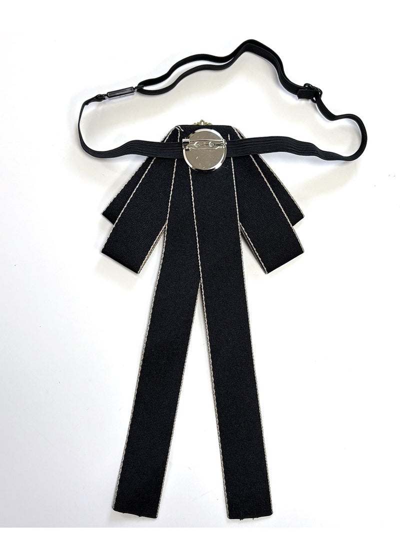 Bow Tie For Women, Pre-Tied Ribbon Tie Adjustable Neck Tie with Rhinestone for Collared Blouse Shirt Dress（black） - Image 3