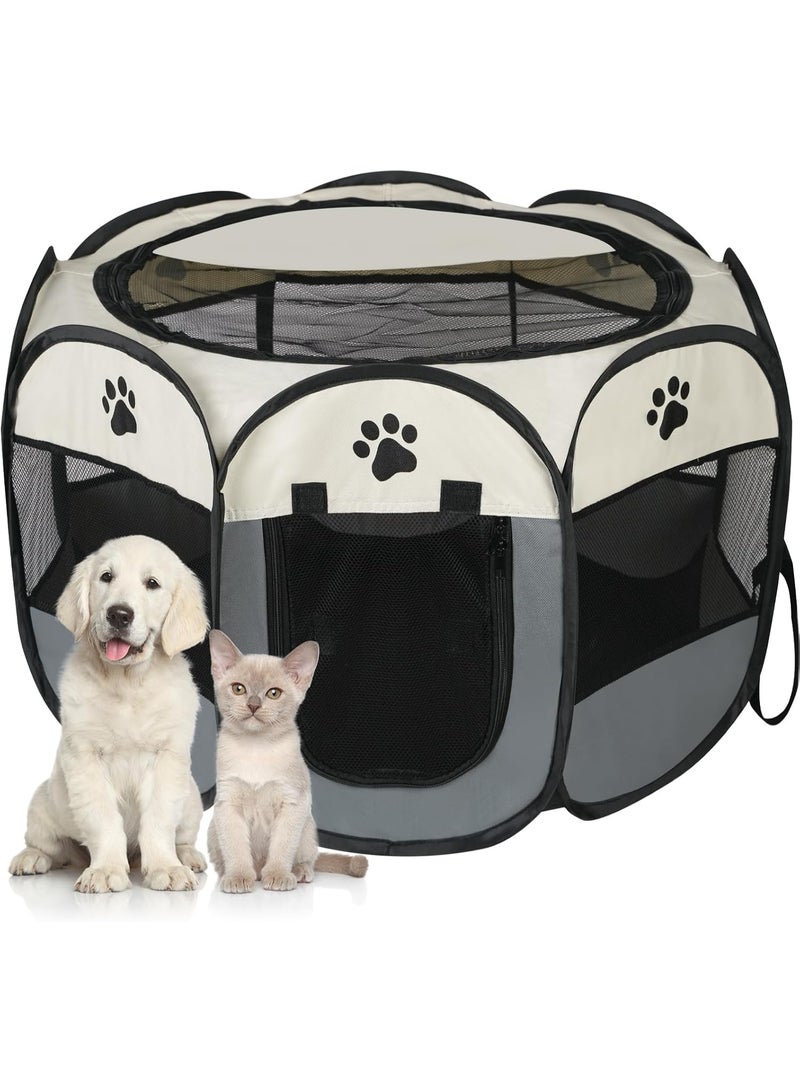 Arabest Dog Playpen,Puppy Pet Cat Playpen Indoor for Small Dogs Tent Crates Cage Indoor/Outdoor, Portable Pop Up Dog Kennel Playpen with for Dogs/Cats/Rabbits, Removable Zipper Top(Small Size, Grey) - Image 1