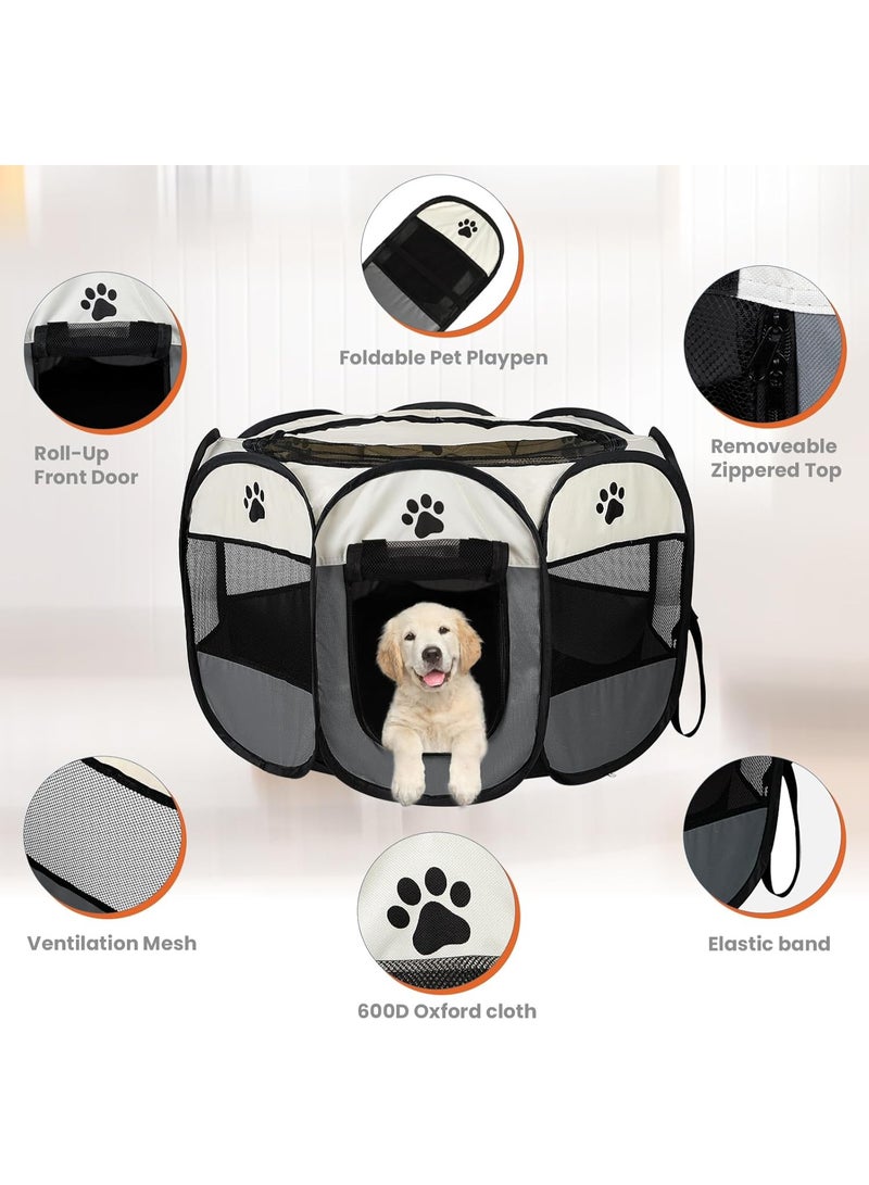 Arabest Dog Playpen,Puppy Pet Cat Playpen Indoor for Small Dogs Tent Crates Cage Indoor/Outdoor, Portable Pop Up Dog Kennel Playpen with for Dogs/Cats/Rabbits, Removable Zipper Top(Small Size, Grey) - Image 3
