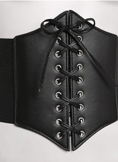Shein Women's Black Waist Corset Belt with Faux Leather and Lace-up Design  - Image 2