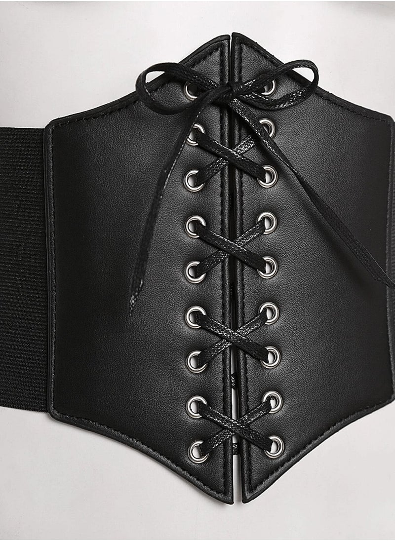 Shein Women's Black Waist Corset Belt with Faux Leather and Lace-up Design  - Image 2