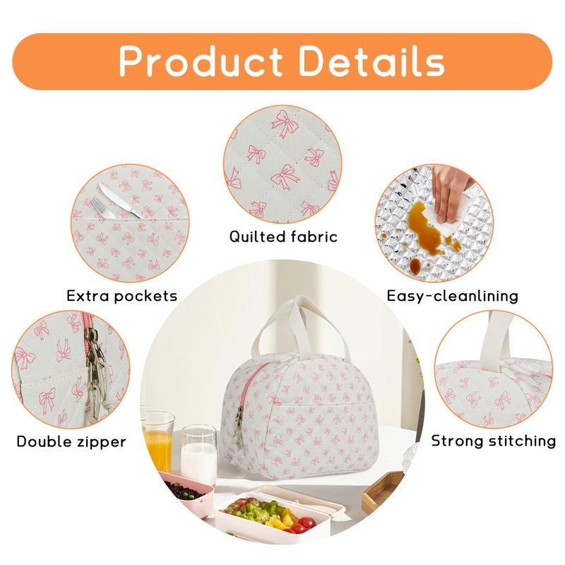 GISMTR Lunch Bag for Women Insulated Lunch Box Cute Quilted Lunch Tote Bags Reusable Large Capacity Cooler Bag for Travel Work Picnic - Image 5