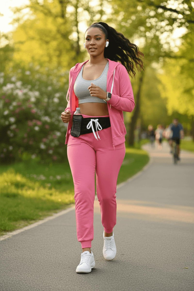 CLOCOR 2 Piece Outfits for Women - Casual 2 Piece Sweatsuit Pocket Tracksuit Long Sleeve with Patchwork Pants Set Pink-L - Image 2