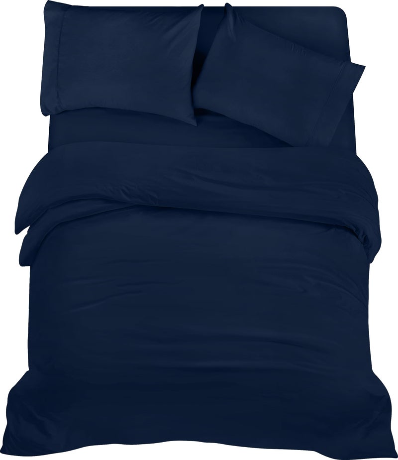 Utopia Bedding 4 Piece King Bedding Set  Duvet Cover Fitted Sheet with Pillow cases  Soft Brushed Microfiber Navy