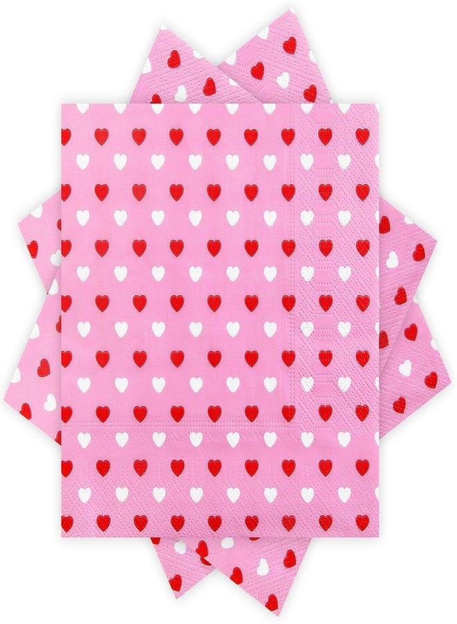 Quera 60 Pack Valentine's Day Paper Napkins Pink Heart 6.5 X 6.5 "Disposable Beverage Napkins Cocktail Party Napkins For Valentine's Day Gifts Wedding Party Decoration Favor Supplies(Red White) - Image 1