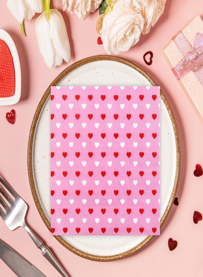 Quera 60 Pack Valentine's Day Paper Napkins Pink Heart 6.5 X 6.5 "Disposable Beverage Napkins Cocktail Party Napkins For Valentine's Day Gifts Wedding Party Decoration Favor Supplies(Red White) - Image 4