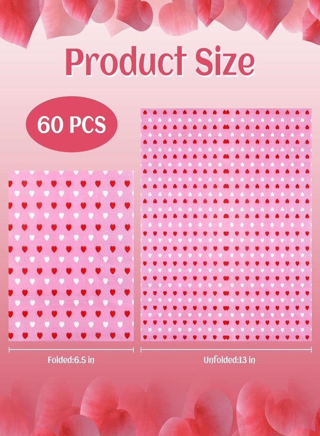 Quera 60 Pack Valentine's Day Paper Napkins Pink Heart 6.5 X 6.5 "Disposable Beverage Napkins Cocktail Party Napkins For Valentine's Day Gifts Wedding Party Decoration Favor Supplies(Red White) - Image 2