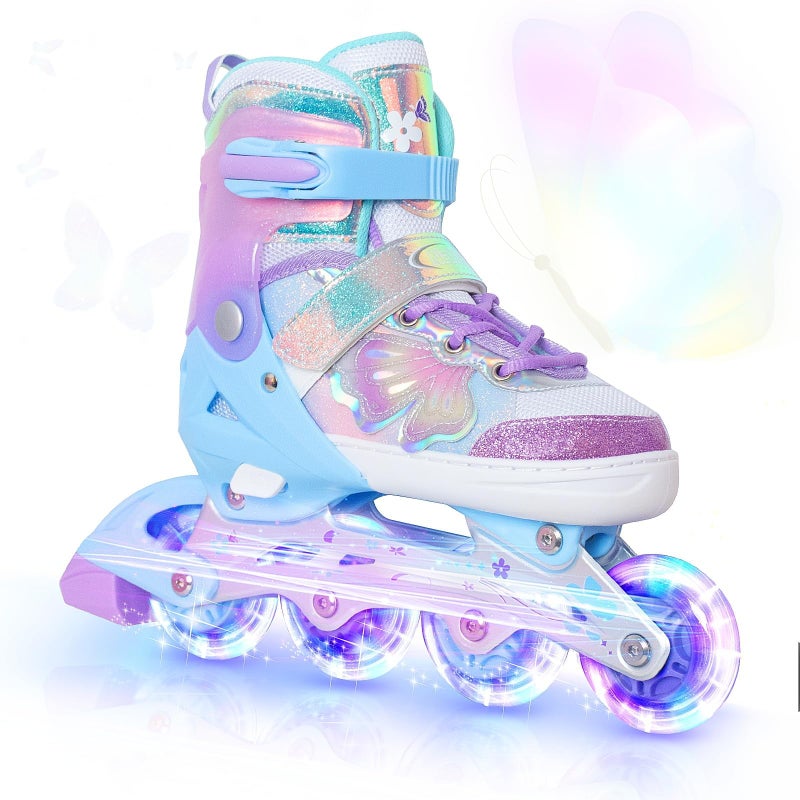 Nattork Kids Inline Skates for Girls and Boys -Purple Blades Roller for Kids Youth Age 7 8 9 10 - Adjustable All Light up Wheels Indoor Outdoor Sports Birthday Gift for Son and Grandson - Image 1