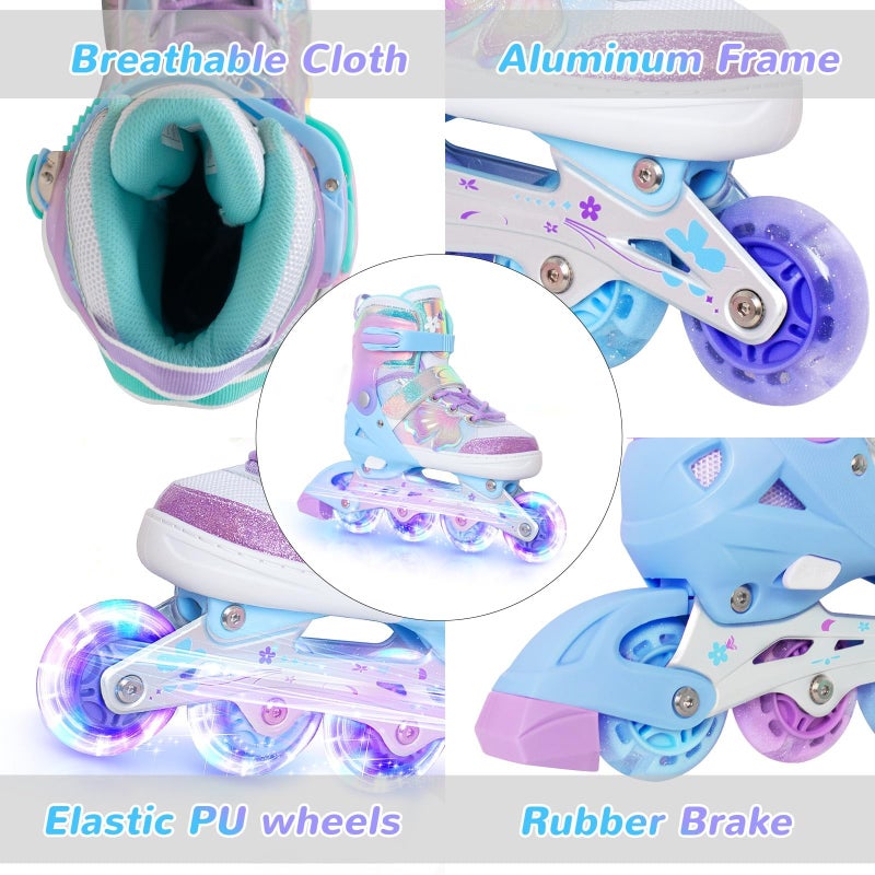Nattork Kids Inline Skates for Girls and Boys -Purple Blades Roller for Kids Youth Age 7 8 9 10 - Adjustable All Light up Wheels Indoor Outdoor Sports Birthday Gift for Son and Grandson - Image 2