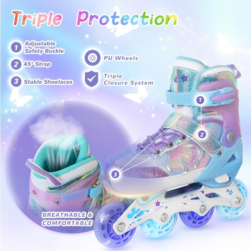 Nattork Kids Inline Skates for Girls and Boys -Purple Blades Roller for Kids Youth Age 7 8 9 10 - Adjustable All Light up Wheels Indoor Outdoor Sports Birthday Gift for Son and Grandson - Image 3