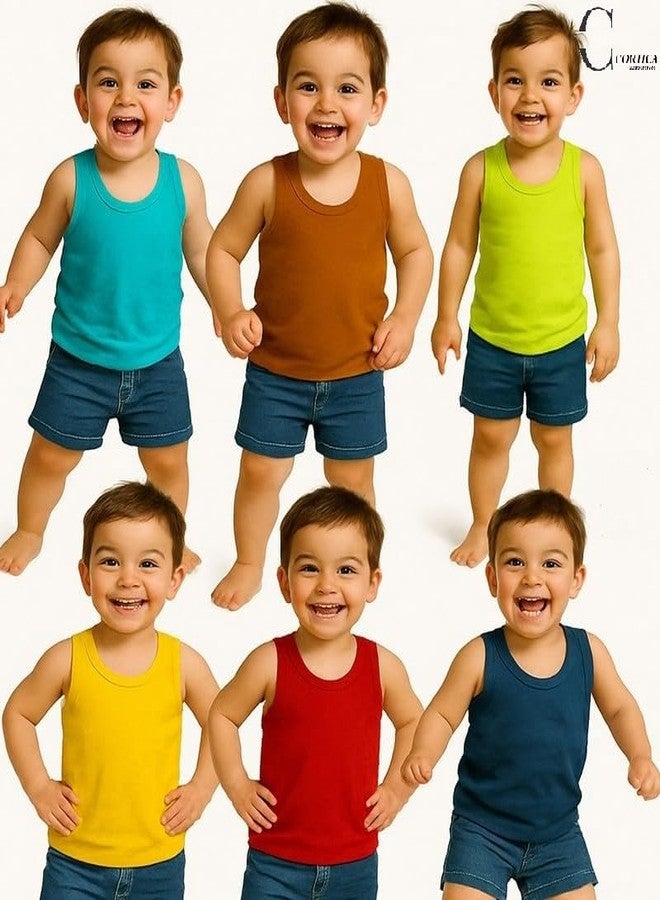 Cortica® Colorful Printed Vest Dark Solid Baniyan Cotton Inner wear for Baby Boys,Baby Girls,Boy's,Girl's,Kids & Infant Sleeveless Undershirts Sando ganji Soft Comfortable Multicolor Pack of 1 - Image 4