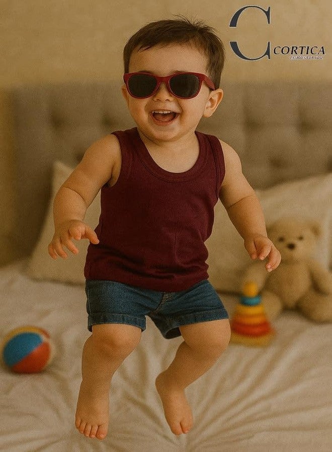 Cortica® Colorful Printed Vest Dark Solid Baniyan Cotton Inner wear for Baby Boys,Baby Girls,Boy's,Girl's,Kids & Infant Sleeveless Undershirts Sando ganji Soft Comfortable Multicolor Pack of 1 - Image 2