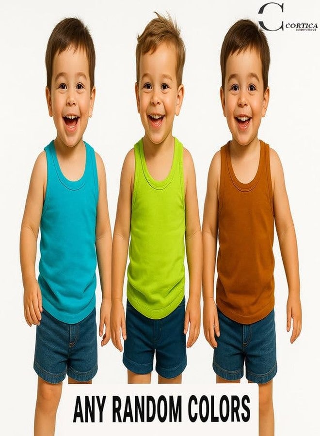 Cortica® Colorful Printed Vest Dark Solid Baniyan Cotton Inner wear for Baby Boys,Baby Girls,Boy's,Girl's,Kids & Infant Sleeveless Undershirts Sando ganji Soft Comfortable Multicolor Pack of 1 - Image 3