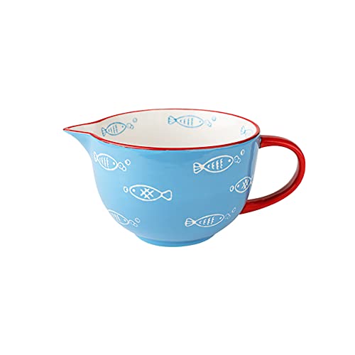 Gaolinci Blue Fish Pattern Kitchen Ceramic Mixing Bowl, 0.5 Quart Large Bowl, with Pouring Spout and Handle - Image 1