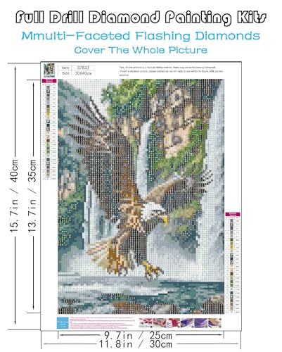 askkqtx Eagle Diamond Art Kits for Adults, Waterfall Diamond Painting Kits for Beginners, DIY 5D Full Drill Crystal Rhinestone Gem Art Craft Home Decor 12x16 Inch - Image 4