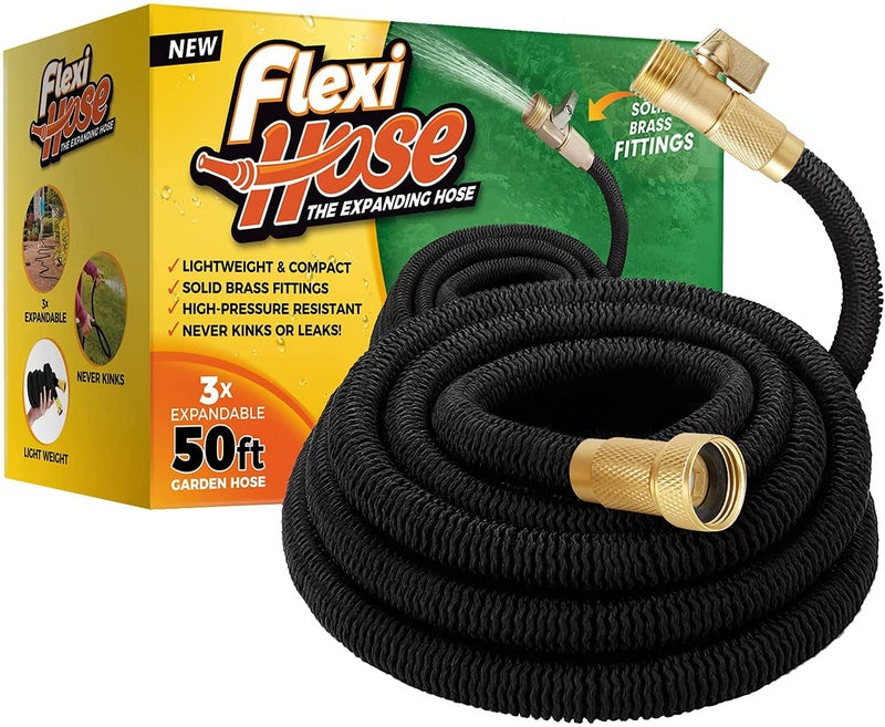 Flexi Hose Lightweight Expandable Garden Hose, 50FT - Retractable Garden Hose, Water Hose - No-Kink Flexibility, 3/4 Inch Solid Brass Fittings and Double Latex Core - Image 1