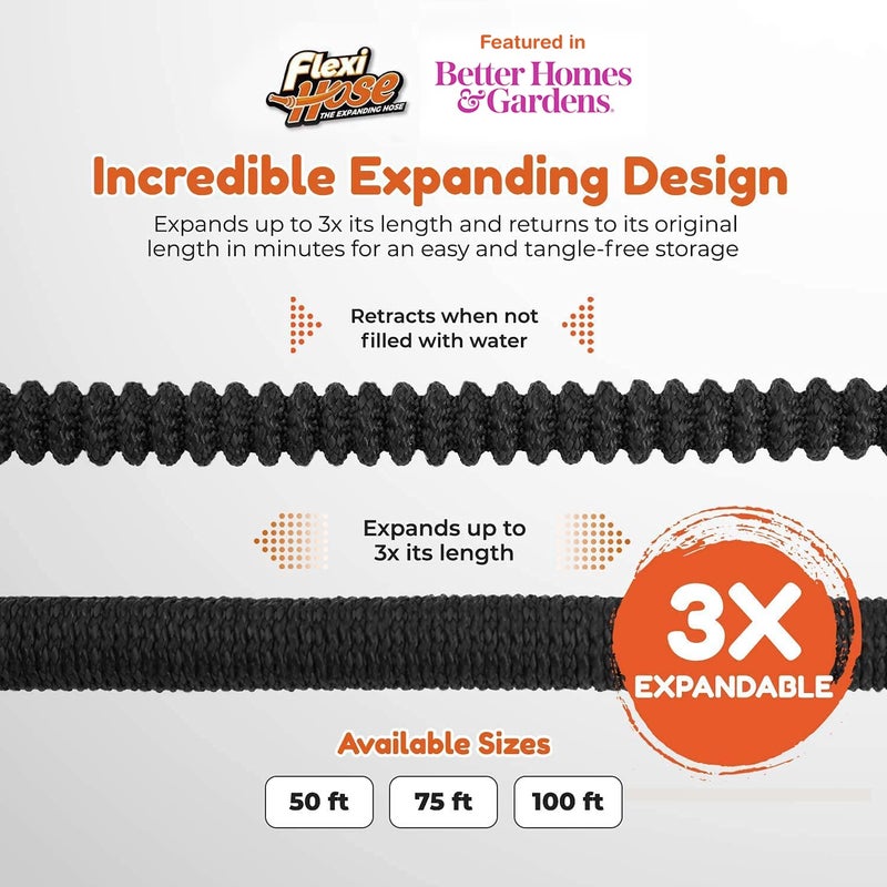 Flexi Hose Lightweight Expandable Garden Hose, 50FT - Retractable Garden Hose, Water Hose - No-Kink Flexibility, 3/4 Inch Solid Brass Fittings and Double Latex Core - Image 2