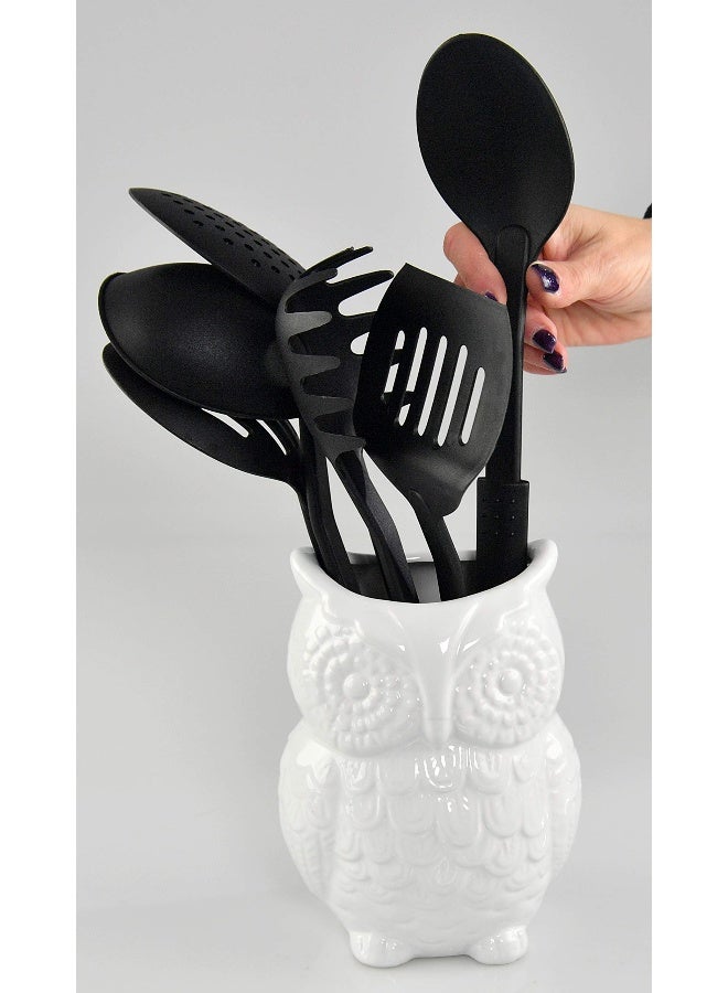 Home-X Ceramic Owl Utensil Holder - Kitchen Organizer, Large Utensil Caddy for Counter, Cooking & Spatula Storage Crock, Farmhouse Decor, Home & Kitchen Accessory, White - Image 3