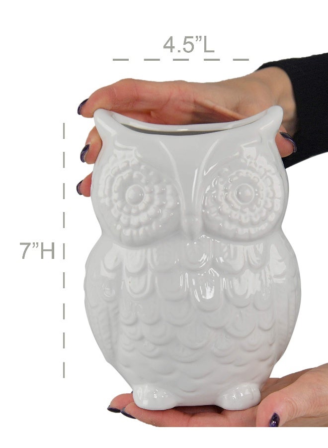 Home-X Ceramic Owl Utensil Holder - Kitchen Organizer, Large Utensil Caddy for Counter, Cooking & Spatula Storage Crock, Farmhouse Decor, Home & Kitchen Accessory, White - Image 4