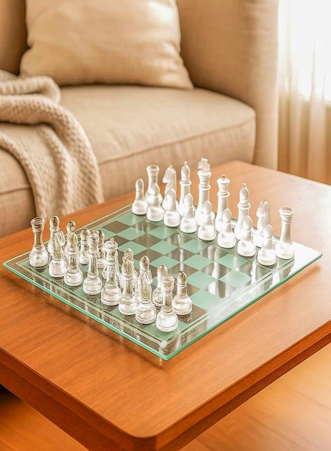 VGRASSP Glass Chess Board Set with Frosted and Clear Chessmen Pieces - 10 Inch Elegant Glass Board, Gift-Ready, Decorative Classic Family Game Set - Image 1