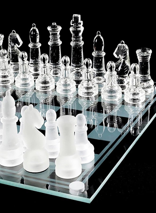 VGRASSP Glass Chess Board Set with Frosted and Clear Chessmen Pieces - 10 Inch Elegant Glass Board, Gift-Ready, Decorative Classic Family Game Set - Image 3