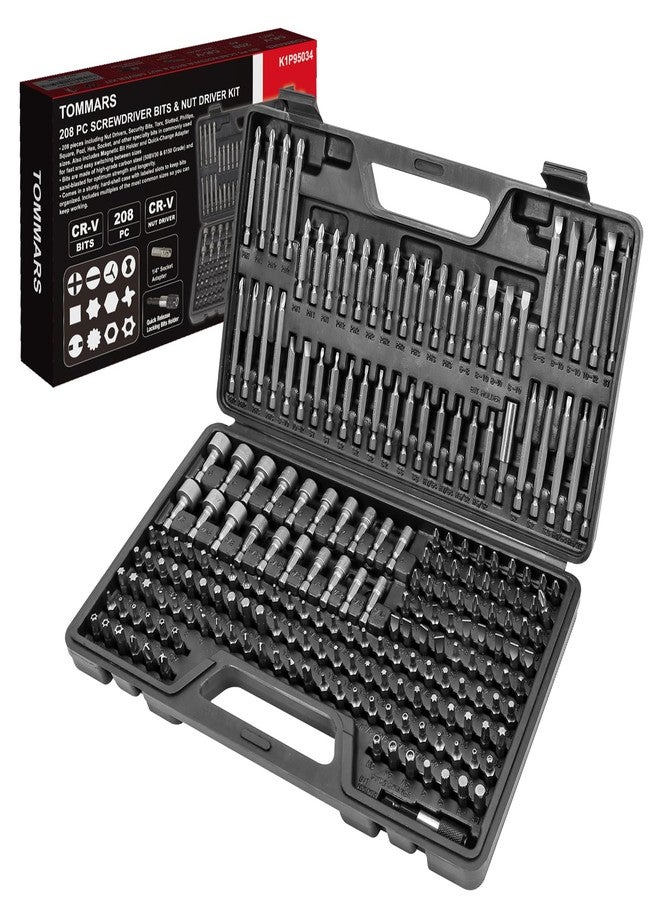 TOMMARS 208-Pc Master Screwdriver Bit Set, 1/4" Hex Shank Screwdriver Bits, Nut Driver and Security Bit Set - Image 1