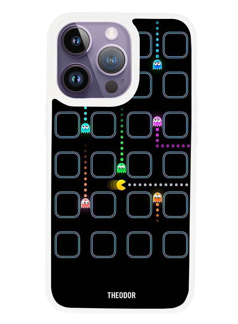 Theodor Protective Case Anti Scratch Shock Proof Cover For APPLE IPHONE 14 PRO Pac man (White Bumper) - Image 1