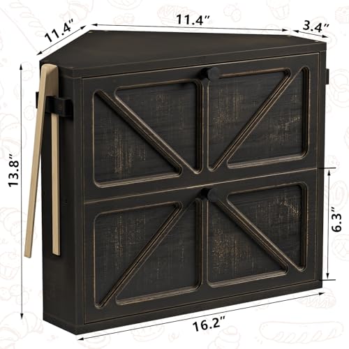 WOWLIVE Vintage Corner Bread Box for Kitchen Counter, Double-Layer Bamboo Bread Storage Bin, Large Capacity Rustic Farmhouse Bread Holder, Breadbox Organizer for Cabinet (Black, Medium) - Image 3