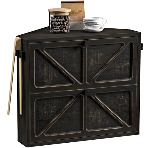 WOWLIVE Vintage Corner Bread Box for Kitchen Counter, Double-Layer Bamboo Bread Storage Bin, Large Capacity Rustic Farmhouse Bread Holder, Breadbox Organizer for Cabinet (Black, Medium) - Image 1