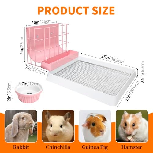 BESNEW 3 in 1 Rabbit Hay Feeder with Litter Box,Upgraded Metal Hay Rack & Litter Tray & Water Bowl,Quick Cleaning,Easy to Install,Bunny Supplies for Rabbit Guinea Pig Chinchilla Small Animals - Image 4
