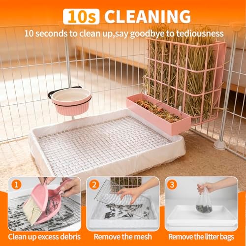 BESNEW 3 in 1 Rabbit Hay Feeder with Litter Box,Upgraded Metal Hay Rack & Litter Tray & Water Bowl,Quick Cleaning,Easy to Install,Bunny Supplies for Rabbit Guinea Pig Chinchilla Small Animals - Image 2