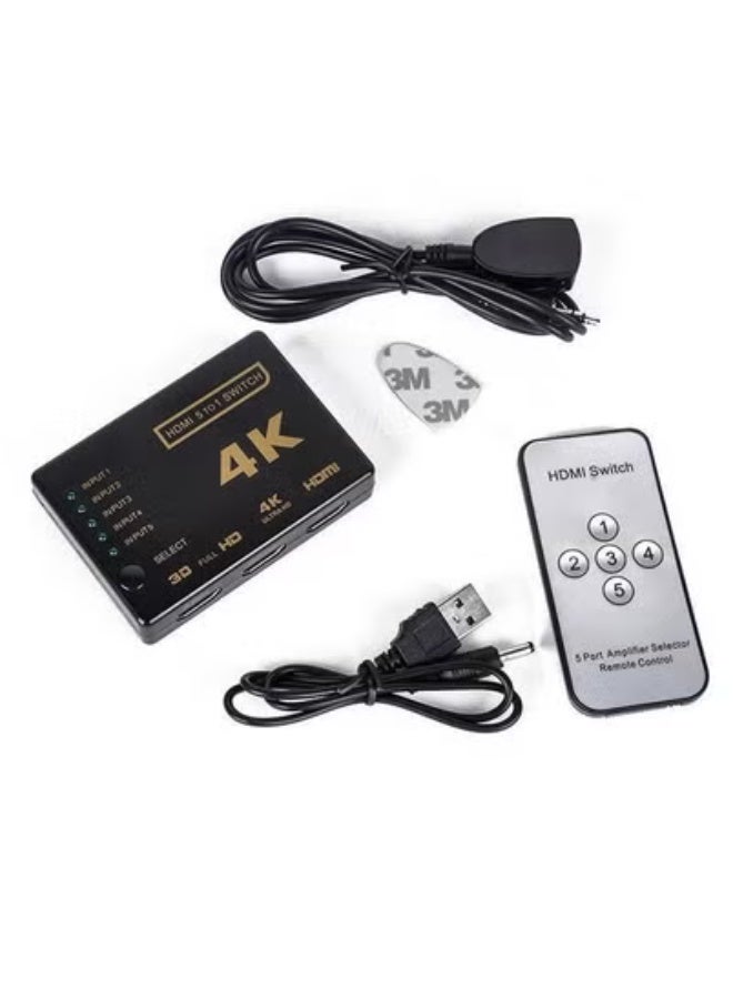 TIGER 5-Port HDMI Switch 4K Selector Splitter Hub with IR Remote – Supports UHD 4K@30Hz, Full HD 1080P, 3D, HDCP – Seamlessly Connect 5 HDMI Devices to 1 Display – Plug & Play HDMI Switch Box with LED Indicators – Compact Durable Design – Black/White/Silver - Image 1
