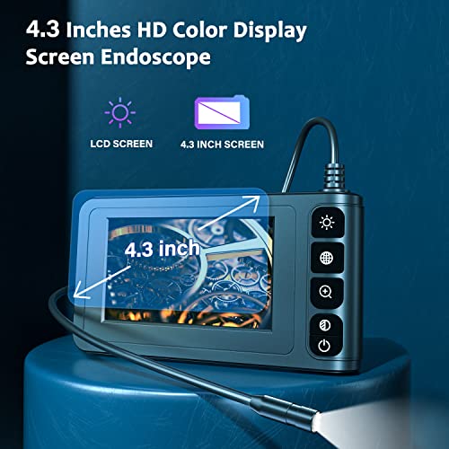 SKYBASIC Industrial Endoscope Borescope Camera with Light, 4.3'' LCD Screen HD Digital Snake Handheld Waterproof Sewer Inspection Camera with 8 LED Lights, 16.5FT Semi-Rigid Cable - Image 2