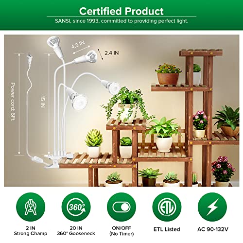 SANSI LED Grow Lights for Indoor Plants, 600W Full Spectrum Clip-on Gooseneck Grow Light with Ceramic Tech.,40W Plant Light for Indoor Growing High PPFD, Lifetime Free Bulb Replacement White, No Timer - Image 4