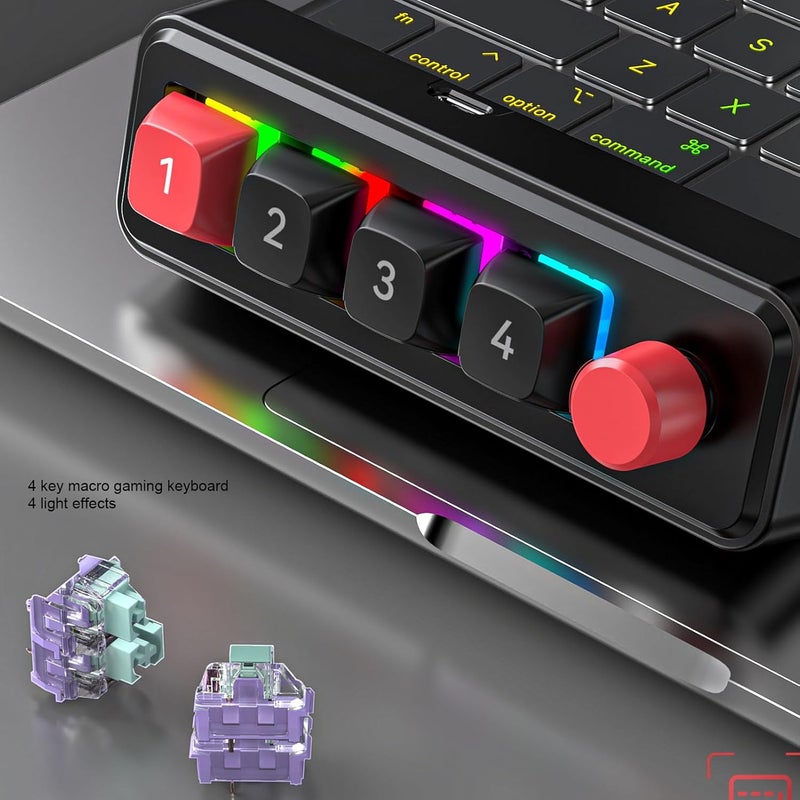 وزن معتدل لوحة أرقام ميكانيكية من Gugxiom مع 4 مقابض قابلة للبرمجة بالكامل، 12 إضاءة خلفية RGB، نوع C سلكي، لوحة أرقام تدعم المفاتيح القابلة للتبديل السريع (أسود) جودة موثوقة متكرر - Image 2