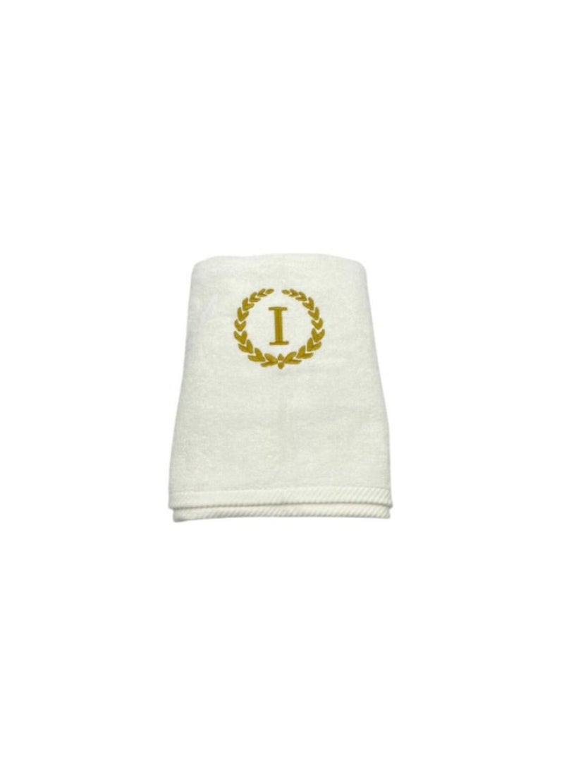 BYFT Embroidered For You (White) Luxury Monogrammed Hand Towel (50 x 80 Cm-Set of 1) 100% cotton, Highly Absorbent and Quick dry, Classic Hotel and Spa Quality Bath Linen-600 Gsm (Golden Letter I)  - Image 2
