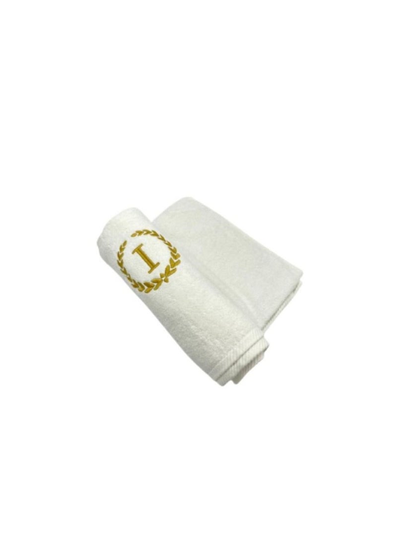 BYFT Embroidered For You (White) Luxury Monogrammed Hand Towel (50 x 80 Cm-Set of 1) 100% cotton, Highly Absorbent and Quick dry, Classic Hotel and Spa Quality Bath Linen-600 Gsm (Golden Letter I)  - Image 1