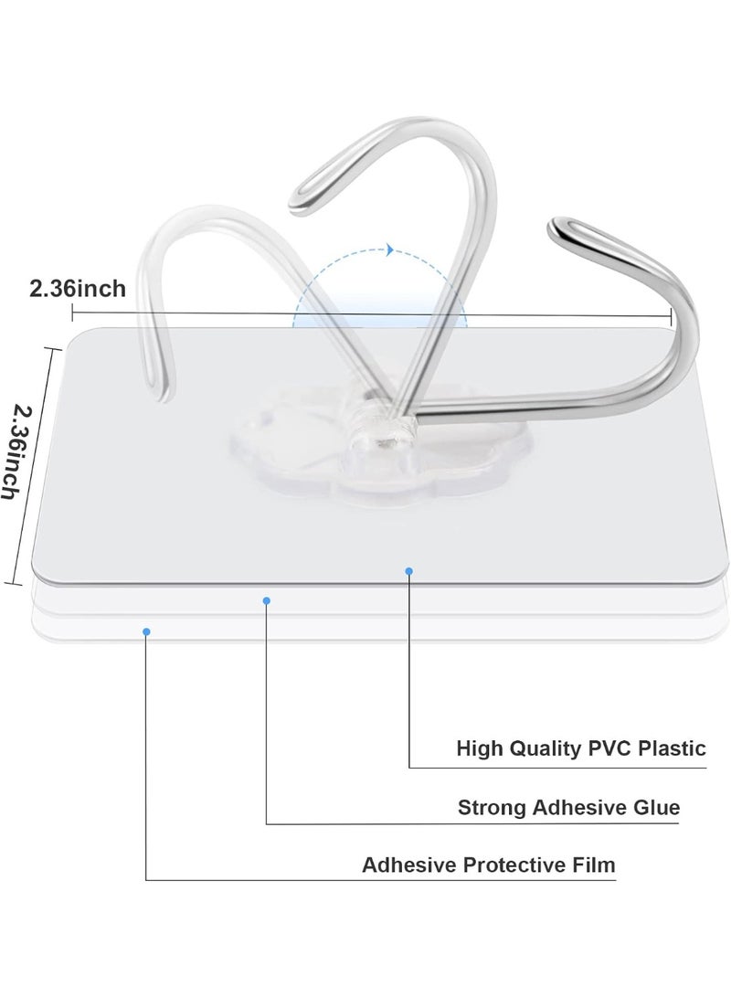 20 Packs Self Adhesive Wall Hooks Heavy Duty 22lb(Max), Waterproof Transparent Wall Hooks for Hanging Sticky Hooks Wall Hangers for Door Bathroom Shower Kitchen Outdoor Utility Hooks Hanger - Image 2